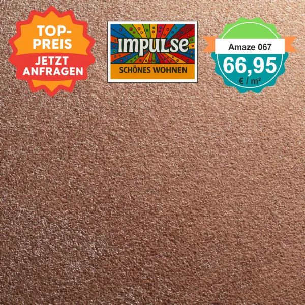 JAB Amaze – quadratische Draufsicht Velours-Teppichboden in fraise mit Preisaufdruck